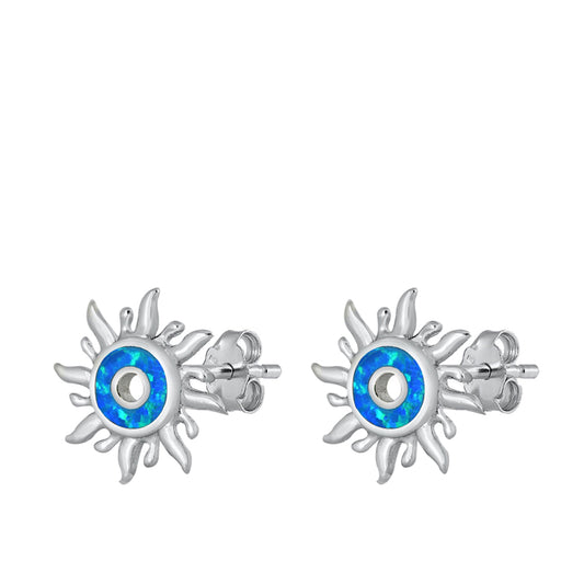 Sterling Silver Modern Sun Open Outline Nature Sky Earrings Blue Synthetic Opal