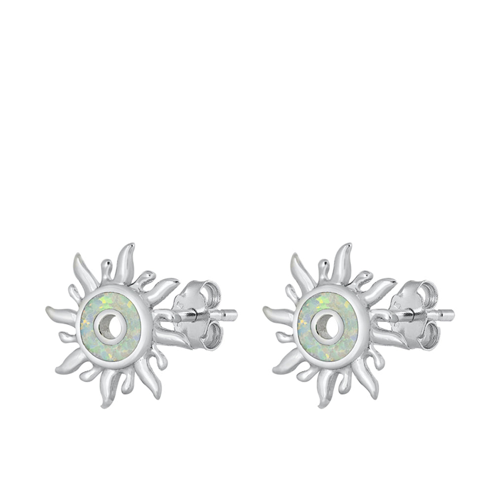 Sterling Silver Unique Sun Open Outline Sky Earrings White Synthetic Opal 925