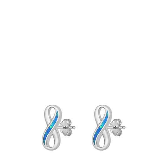 Sterling Silver Blue Opal Infinity Stud High Polished Earrings 925 New