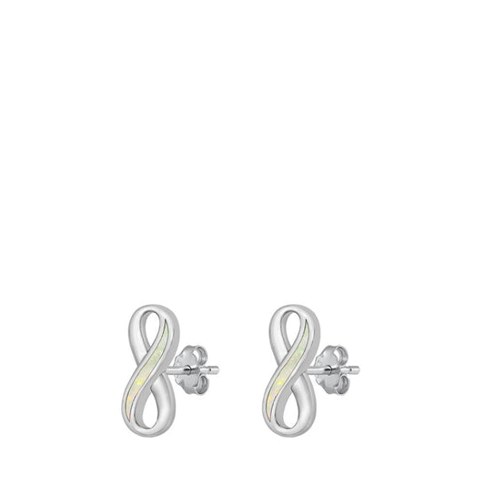 Sterling Silver White Opal Infinity Stud High Polished Earrings 925 New