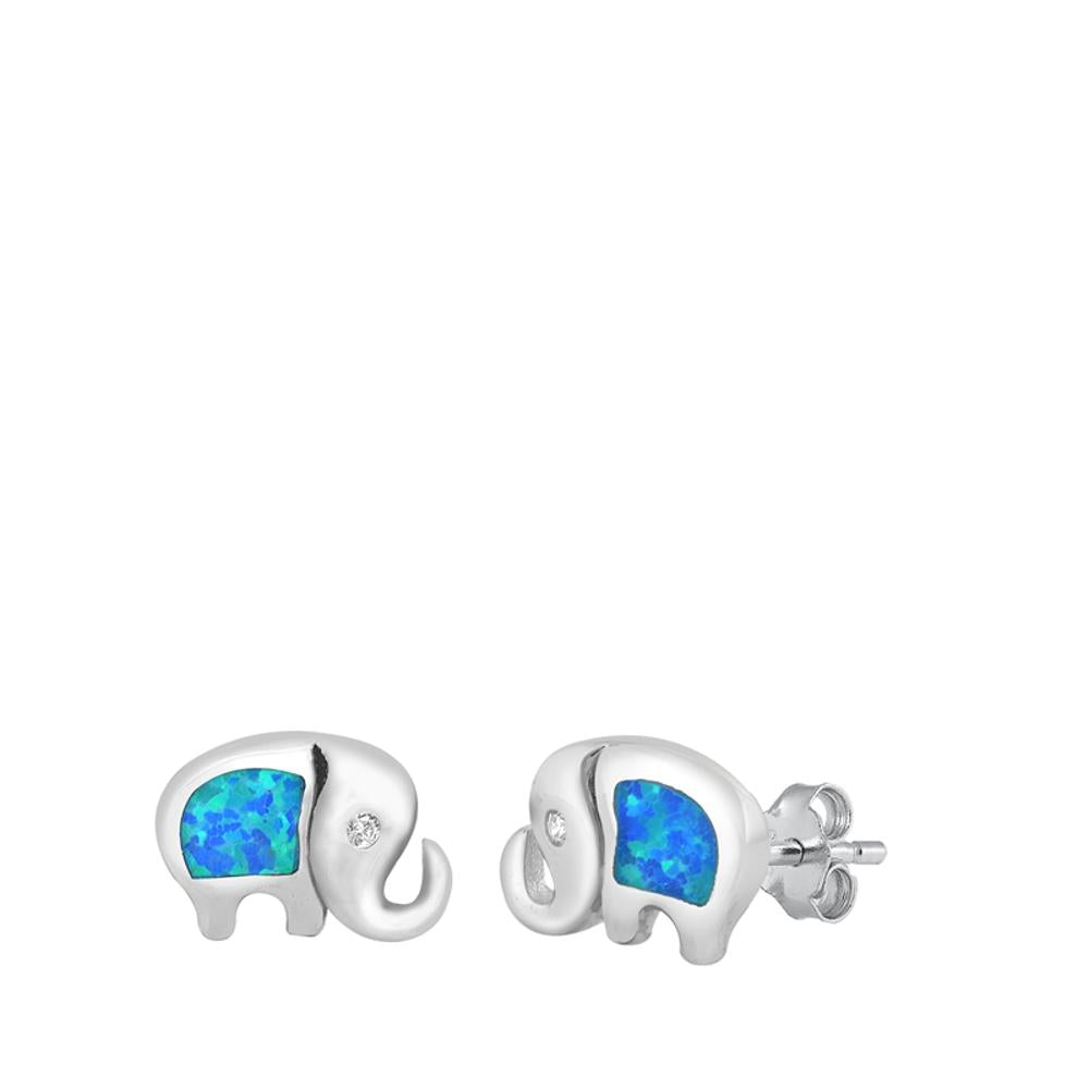 Trendy Animal Sterling Silver Beautiful Blue Opal Elephant Stud Earrings 925 New