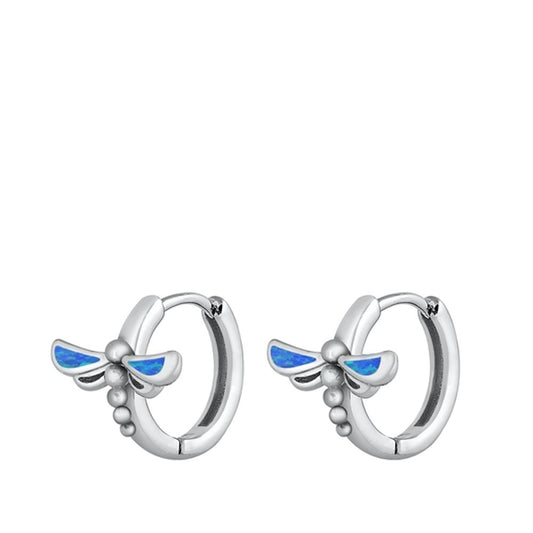 Sterling Silver Blue Opal Dragonfly Hoop Earrings Flying Insect 925 New