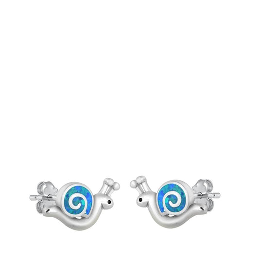 Sterling Silver Blue Opal Swirl Snail Stud High Polished Earrings 925 New
