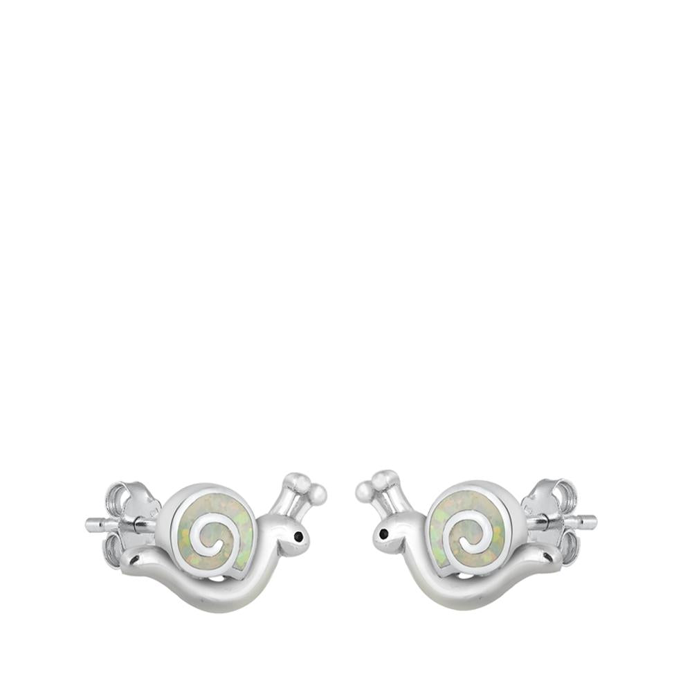 Sterling Silver White Opal Swirl Snail Stud High Polished Earrings 925 New