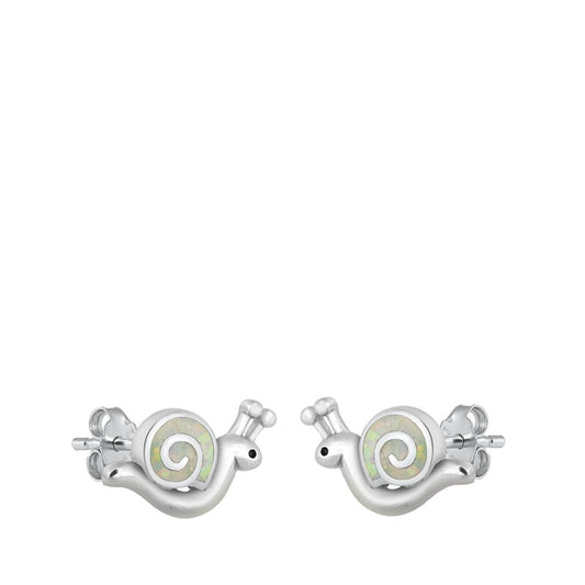 Sterling Silver White Opal Swirl Snail Stud High Polished Earrings 925 New