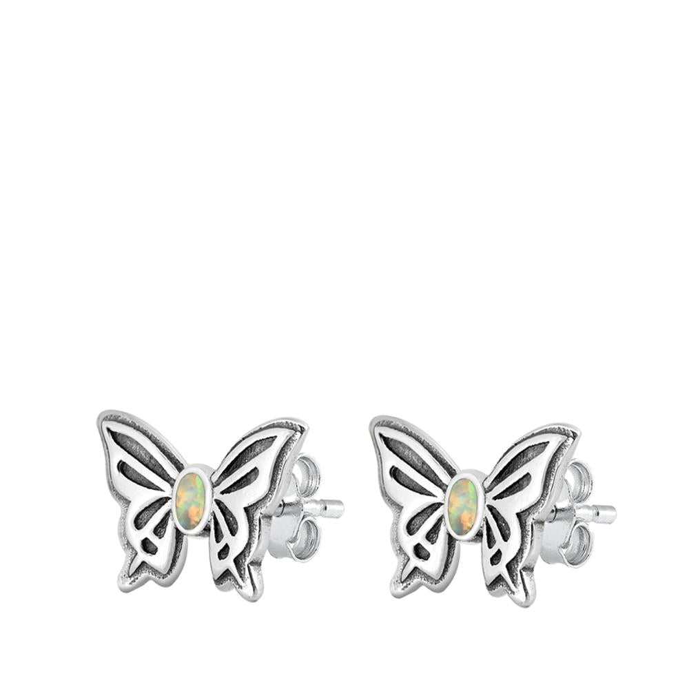 Sterling Silver Beautiful White Opal Butterfly Stud Fashion Earrings 925 New