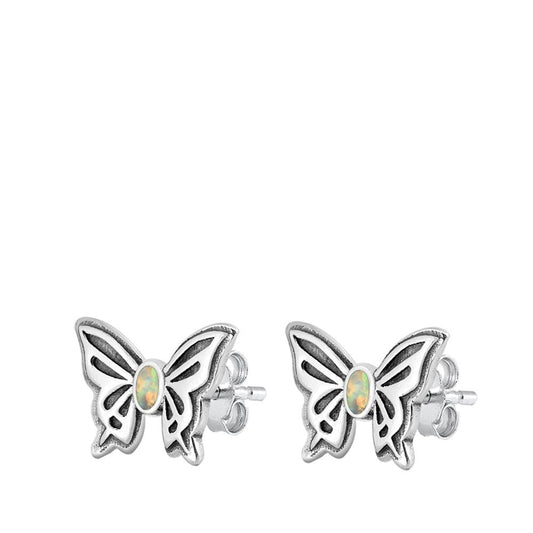 Sterling Silver Beautiful White Opal Butterfly Stud Fashion Earrings 925 New