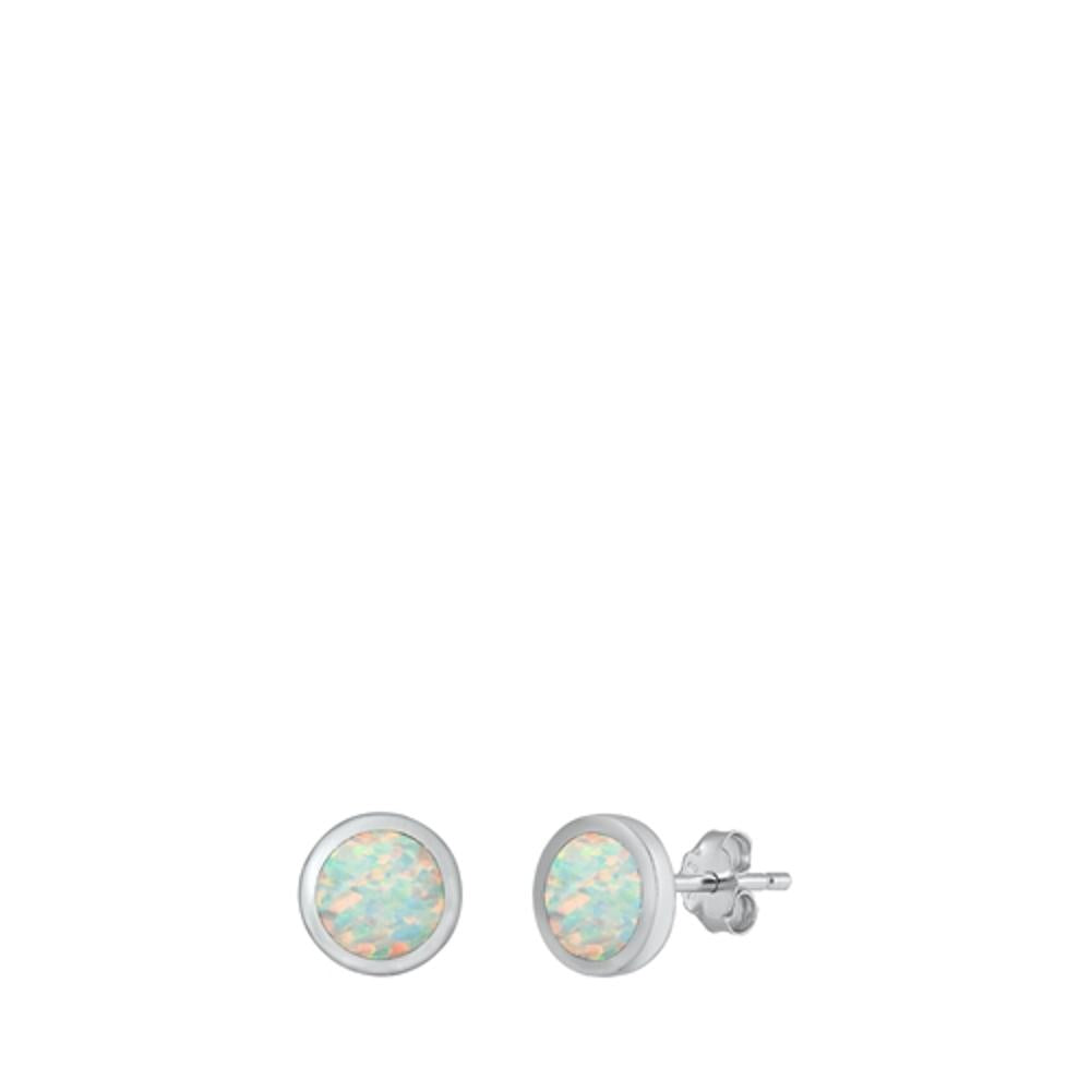 Sterling Silver Round White Opal Fashion Stud Earrings 925 New