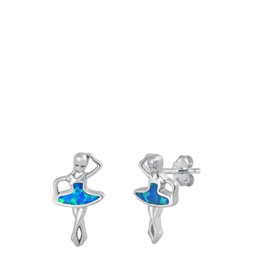 Sterling Silver Blue Opal Ballet Dancer Stud Earrings Ballerina Girl 925 New