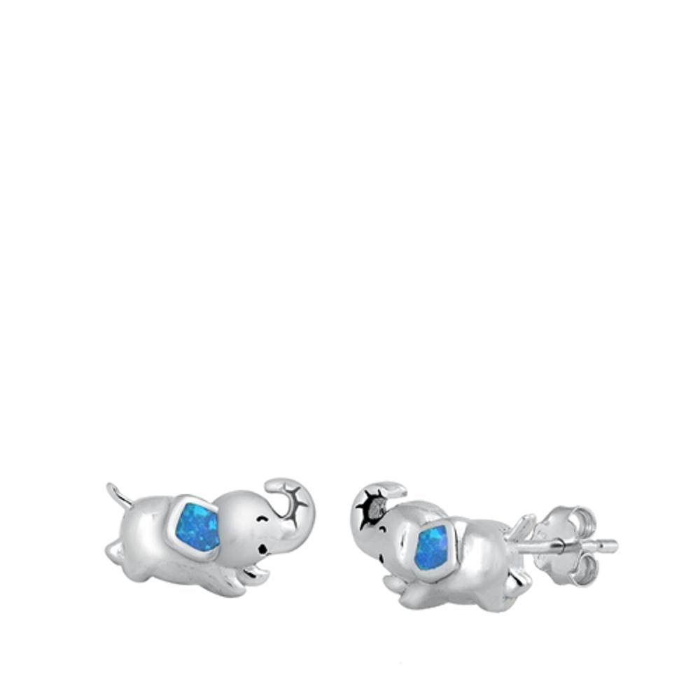 Sterling Silver Happy Baby Elephant Blue Opal Stud Earrings Good Luck 925 New