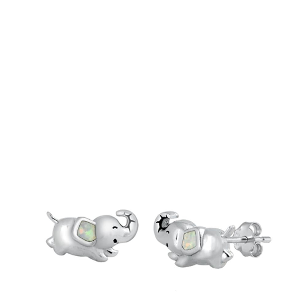 Sterling Silver Happy Baby Elephant White Opal Stud Earrings Good Luck 925 New
