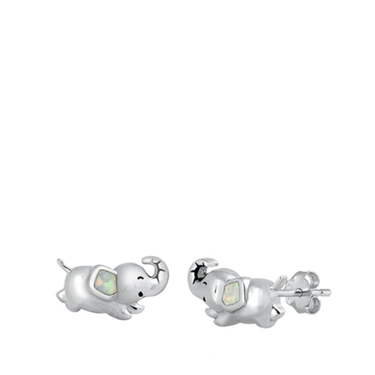 Sterling Silver Happy Baby Elephant White Opal Stud Earrings Good Luck 925 New