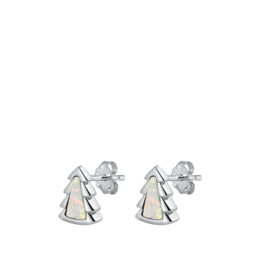 Sterling Silver Little Christmas Tree White Opal Stud Earrings 925 New