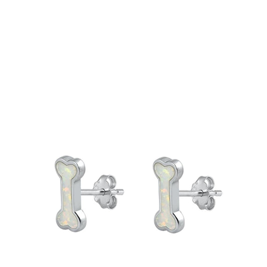 Cute Sterling Silver Dog Bone White Opal Stud High Polished Earrings 925 New