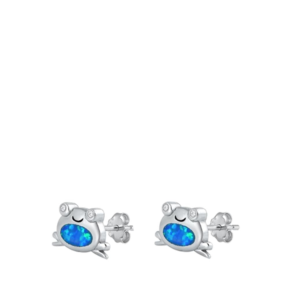 Sterling Silver Cute Tiny Blue Opal Frog Animal Stud Earrings 925 New