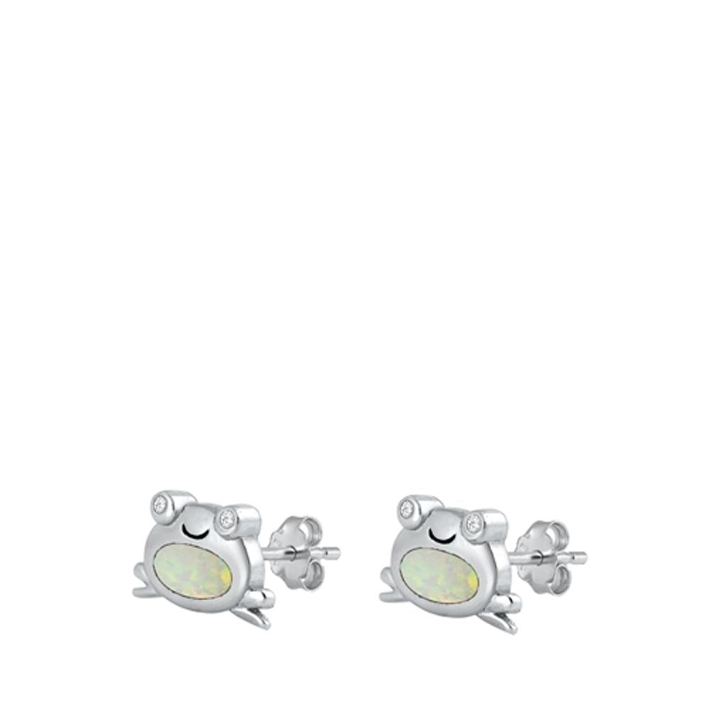 Sterling Silver Cute Tiny White Opal Frog Animal Stud Earrings 925 New