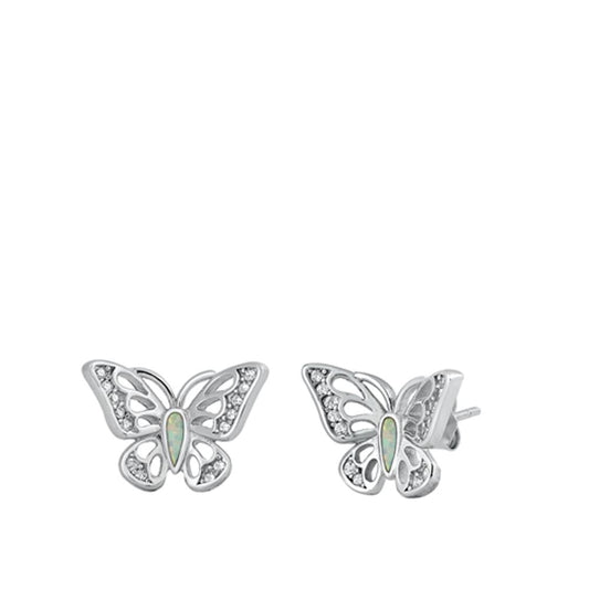 Sterling Silver Clear CZ White Opal Open Butterfly Stud Earrings 925 New
