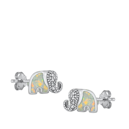 Sterling Silver Cute Stud Clear CZ White Opal Elephant Earrings 925 New