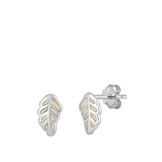 Sterling Silver Fashion White Synthetic Opal Leaf Fashion Earrings 925 New