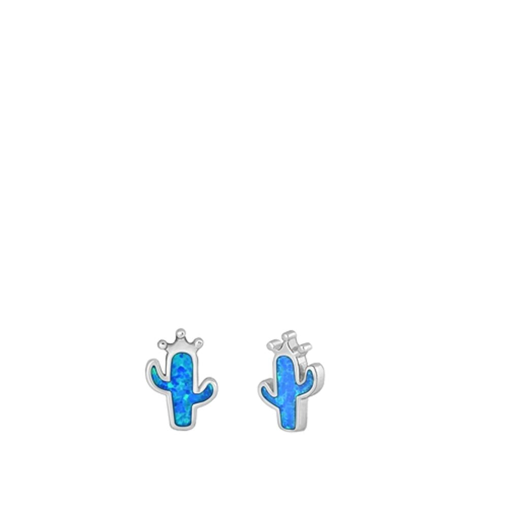 Sterling Silver Classic Blue Synthetic Opal Cactus Southwestern Earrings 925 New