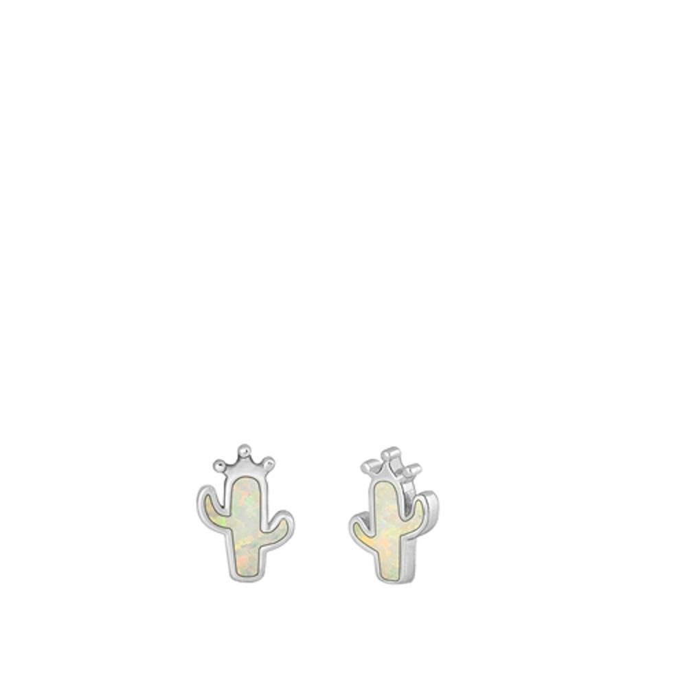 Sterling Silver Cute White Synthetic Opal Cactus Southwestern Earrings 925 New