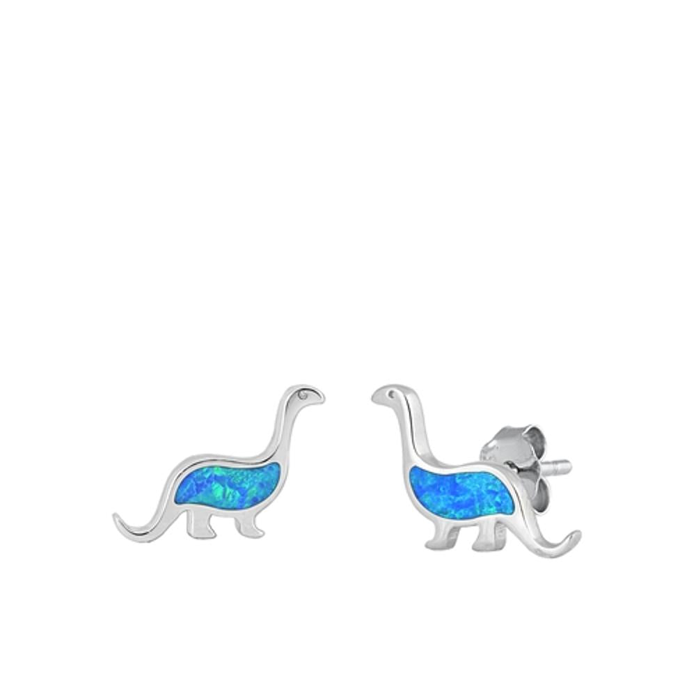 Sterling Silver Fashion Blue Synthetic Opal Dinosaur Earrings 925 New