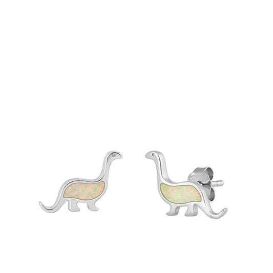 Sterling Silver Cute Fashion White Synthetic Opal Dinosaur Earrings 925 New