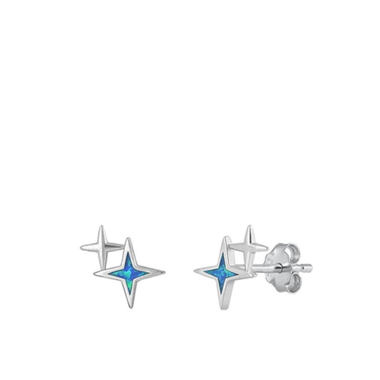Sterling Silver Blue Synthetic Opal North Star Earrings Astrological 925 New