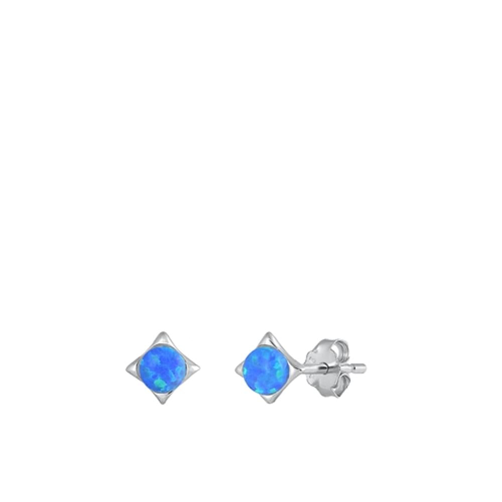 Sterling Silver Unique Blue Synthetic Opal Star Earrings 925 New