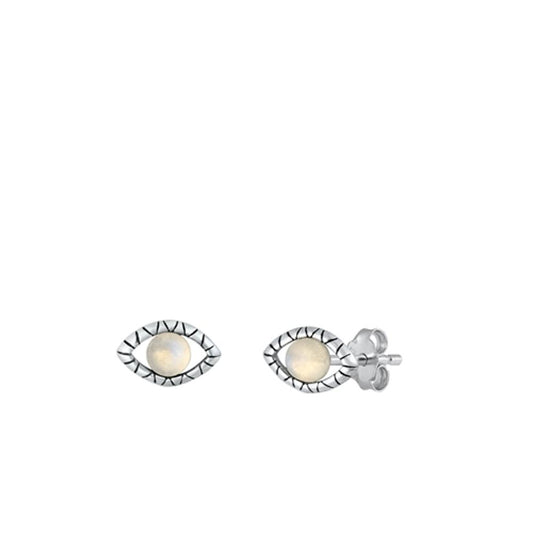 Sterling Silver Oxidized Moonstone Open Eye Stud Polished Earrings .925 New