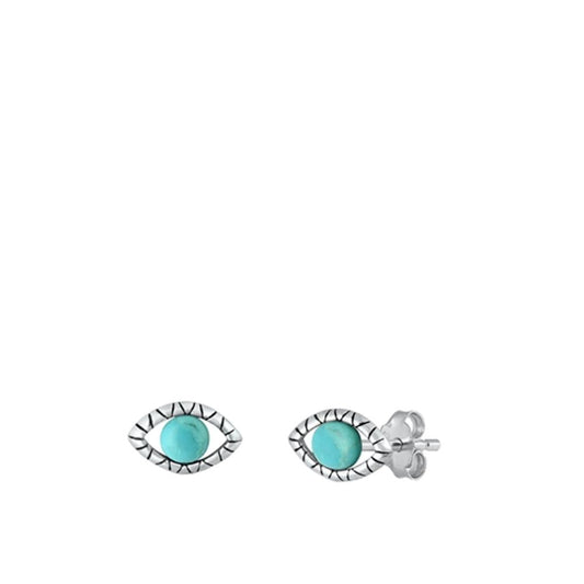 Sterling Silver Oxidized High Polished Eye Turquoise Stud Earrings .925 New