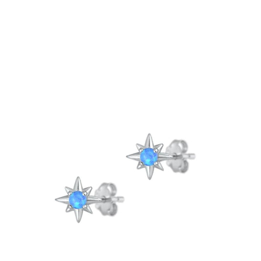 Sterling Silver Classic Blue Synthetic Opal North Star Fashion Earrings 925 New