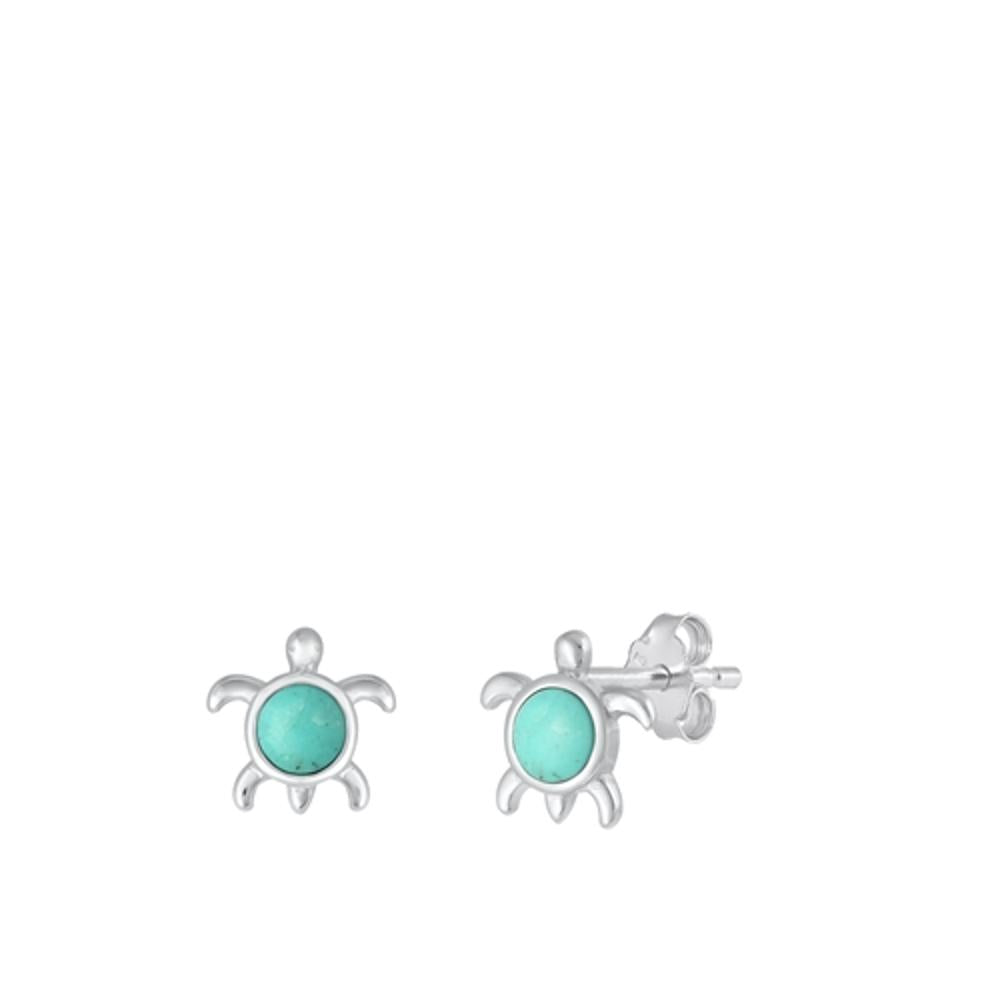 Sterling Silver Fashion Turquoise Sea Turtle Beach Stud Earrings .925 New
