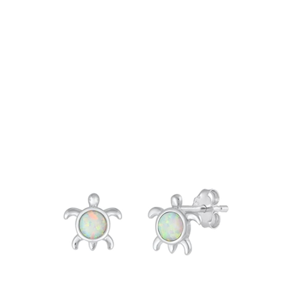 Sterling Silver Polished White Synthetic Opal Sea Turtle Beach Earrings 925 New