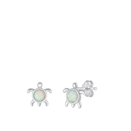 Sterling Silver Polished White Synthetic Opal Sea Turtle Beach Earrings 925 New
