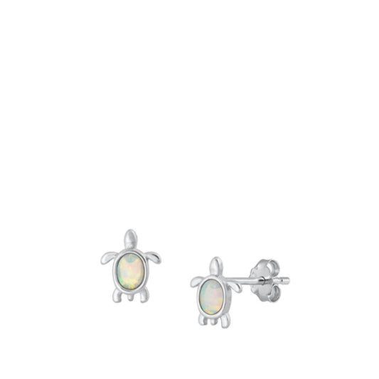 Sterling Silver Polished White Synthetic Opal Sea Turtle Beach Earrings 925 New