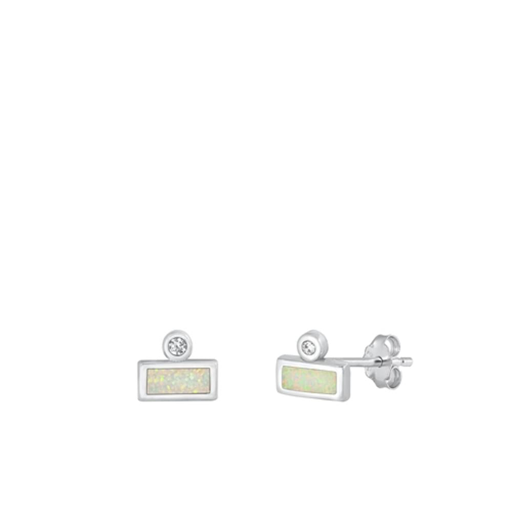 Sterling Silver Chic Fashion Clear CZ White Synthetic Opal Stud Earrings 925 New