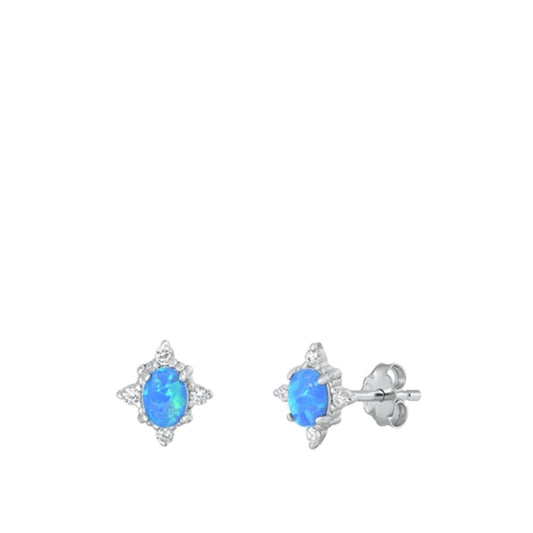 Sterling Silver Unique Clear CZ Blue Synthetic Opal Star Earrings 925 New