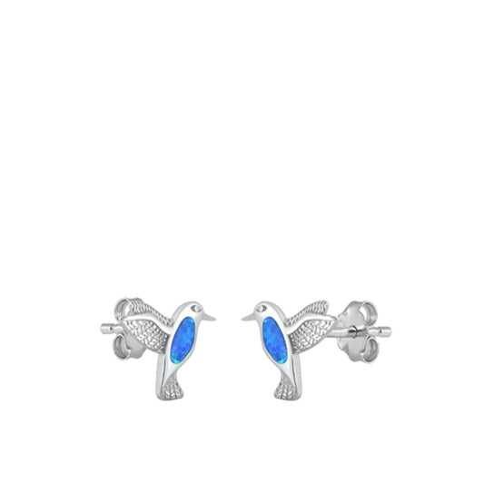 Sterling Silver Classic Blue Synthetic Opal Hummingbird Earrings 925 New