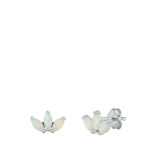 Sterling Silver Cute White Synthetic Opal Chic Fashion Stud Earrings 925 New