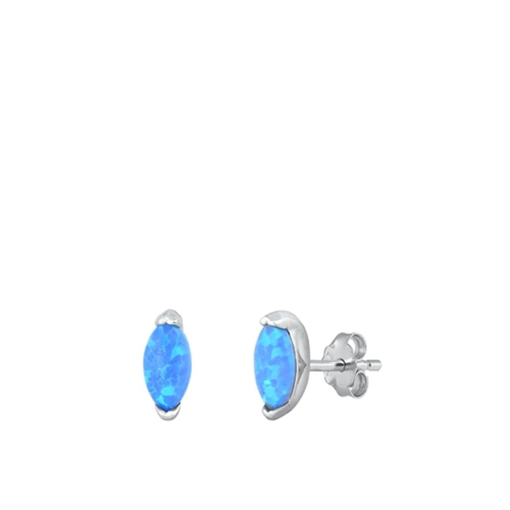 Sterling Silver Polished Blue Synthetic Opal Chic Fashion Earrings 925 New