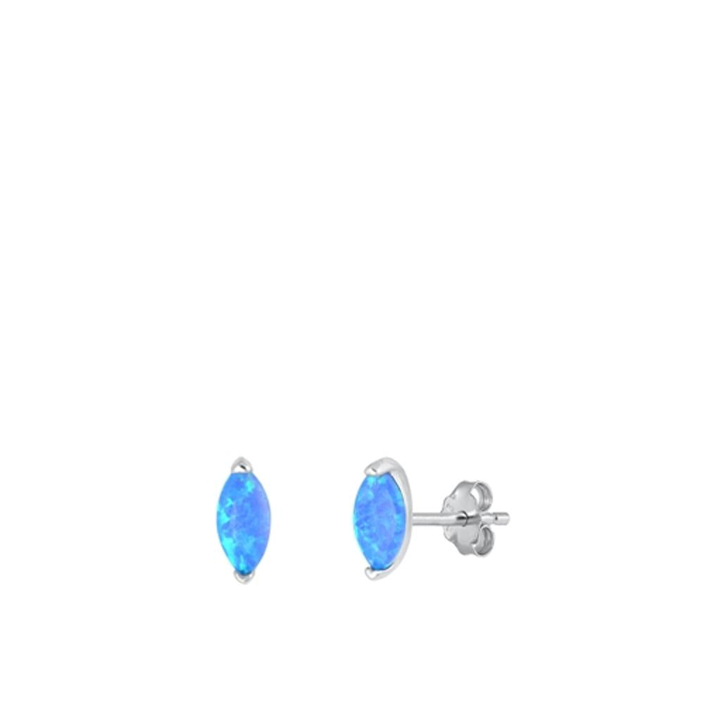 Sterling Silver Marquise Blue Synthetic Opal High Polished Stud Earrings .925