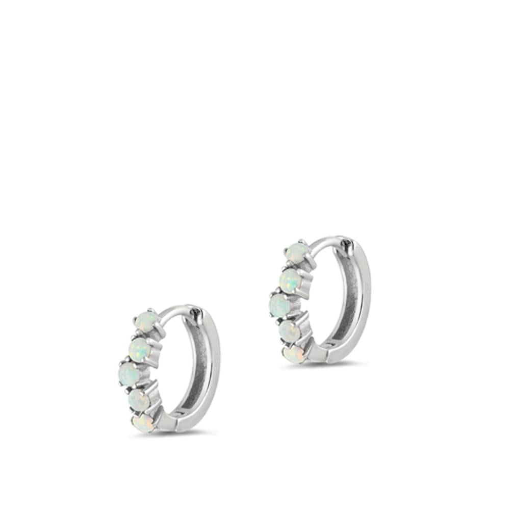 Sterling Silver Unique White Synthetic Opal High Polished Hoop Earrings 925 New