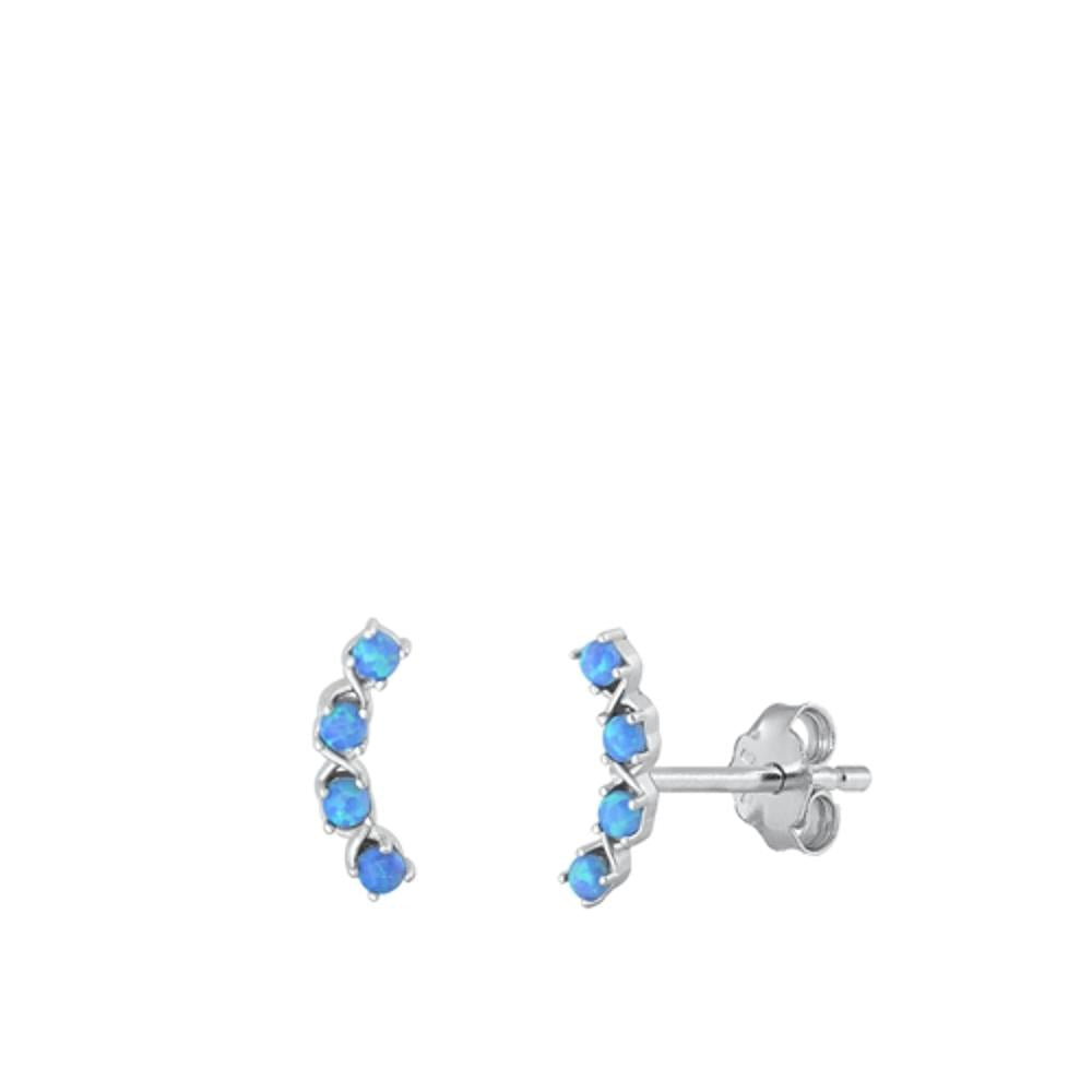 Sterling Silver Polished Blue Synthetic Opal Curve Fashion Earrings 925 New
