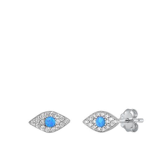 Sterling Silver Beautiful Protective Eye Blue Synthetic Opal Clear CZ Earrings