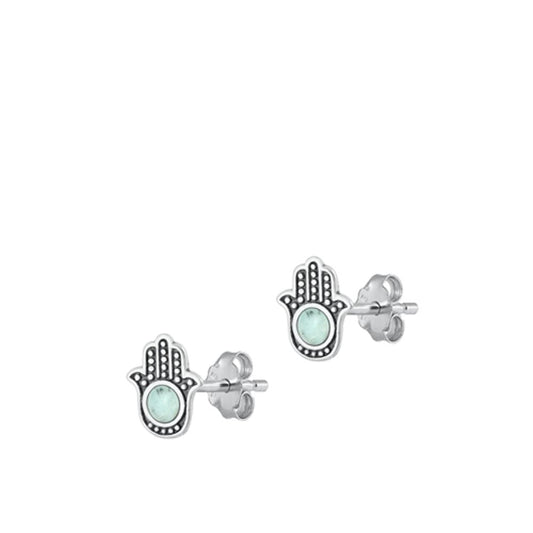 Sterling Silver Classic Larimar Hamsa High Polished Fashion Earrings .925 New