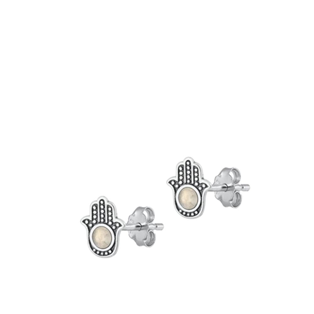 Sterling Silver Wholesale Moonstone Hamsa High Polished Earrings .925 New
