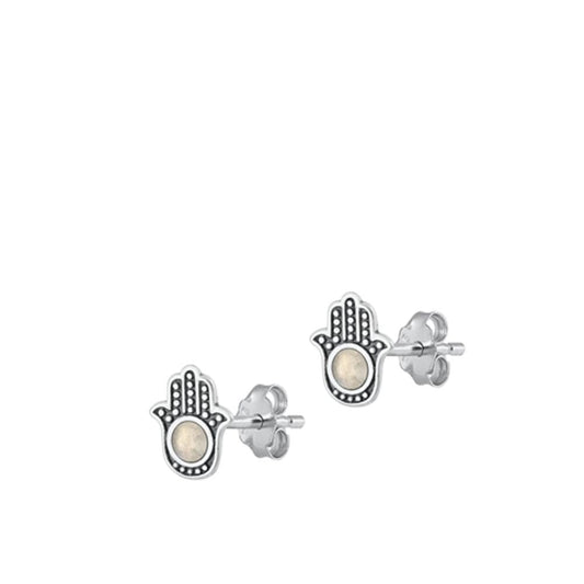 Sterling Silver Wholesale Moonstone Hamsa High Polished Earrings .925 New