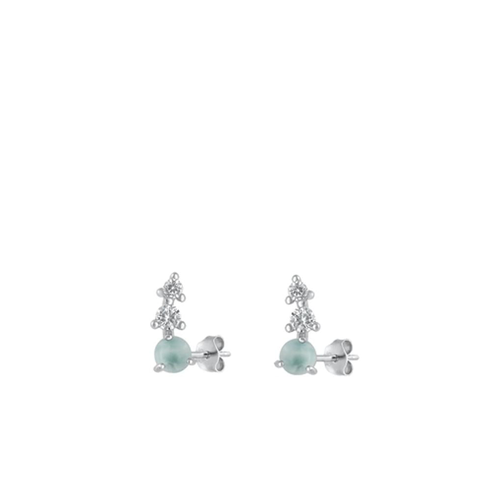 Sterling Silver Unique Larimar Stud Fashion Earrings .925 New