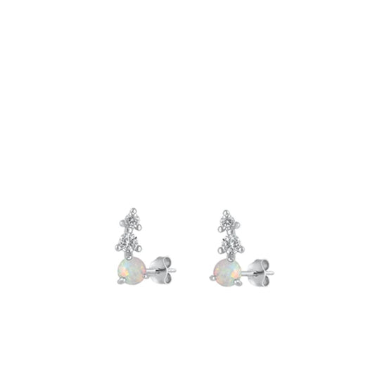 Sterling Silver Polished Clear CZ White Synthetic Opal Stud Earrings .925 New